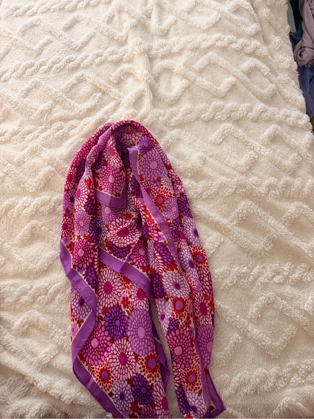 Kente 100  % Silk Purple Floral Women's Scarf with Pink and Red Blooms